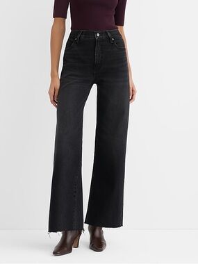 LOFT Rivete Fresh Cut High Rise Wide Leg Jeans in Noir Wash
